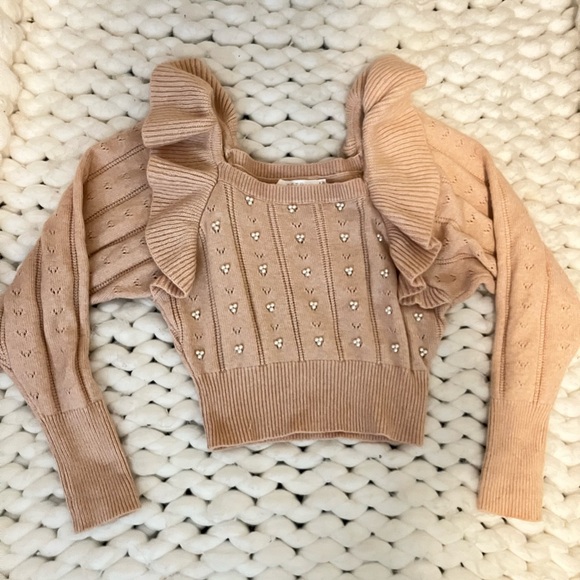 Astr Sweaters - Astr the Label Off-the-Shoulder Ruffled Sweater - Light Brown
